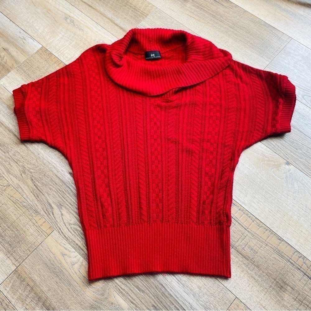 IZ Byer California Red Short Sleeve Cowl Neck Sweater